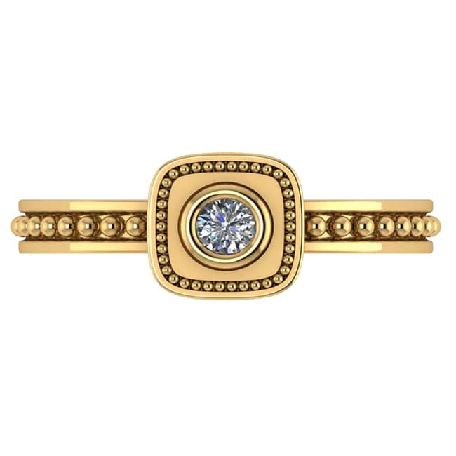 Milgrain Cushion Bezel Diamond Solitaire beaded Shank (0.10.ct.tw)