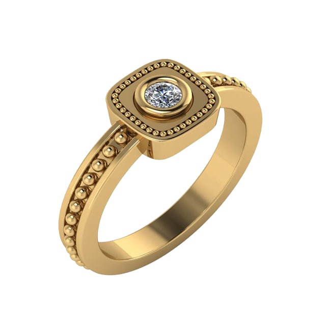 Milgrain Cushion Bezel Diamond Solitaire beaded Shank (0.10.ct.tw)