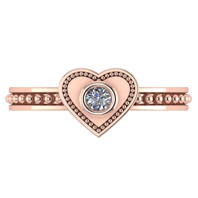 14k Gold Diamond Milgrain Heart-Shape Bezel beaded Shank (0.10.ct.tw)