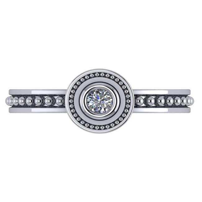 14K White Milgrain Round Bezel Diamond beaded Shank (0.10.ct.tw)