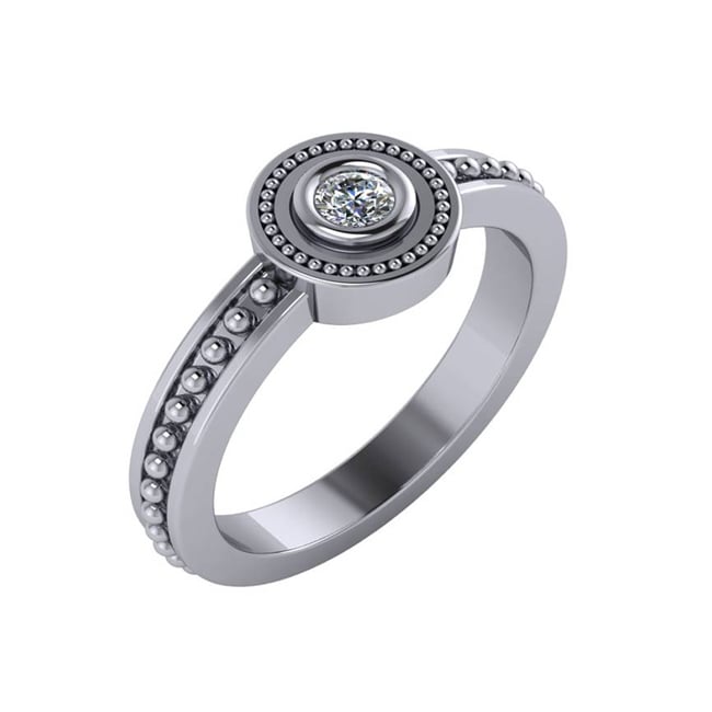 14K White Milgrain Round Bezel Diamond beaded Shank (0.10.ct.tw)