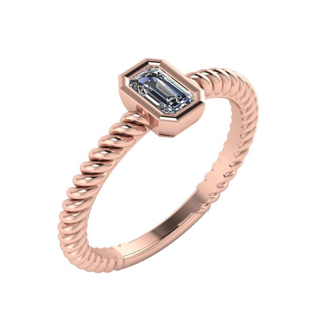 14k Gold Twisted Shank Emerald-Cut Solitaire Diamond Ring (0.33.ct.tw)