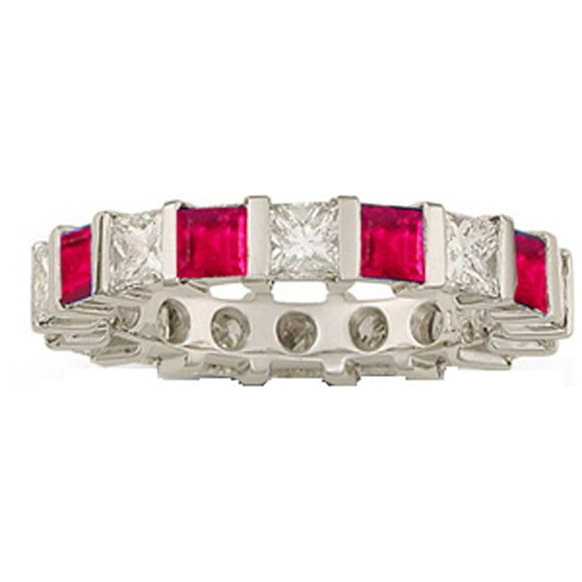 14k Gold Princess Diamond Ruby Eternity Band (1.12.cts.tw)