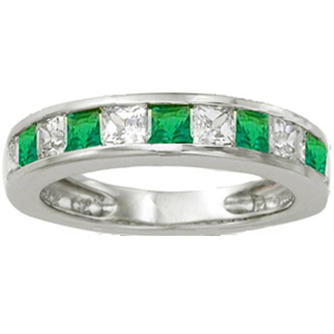 14k Gold Princess Cut Diamond Emerald Band (2.36.cts.tw)