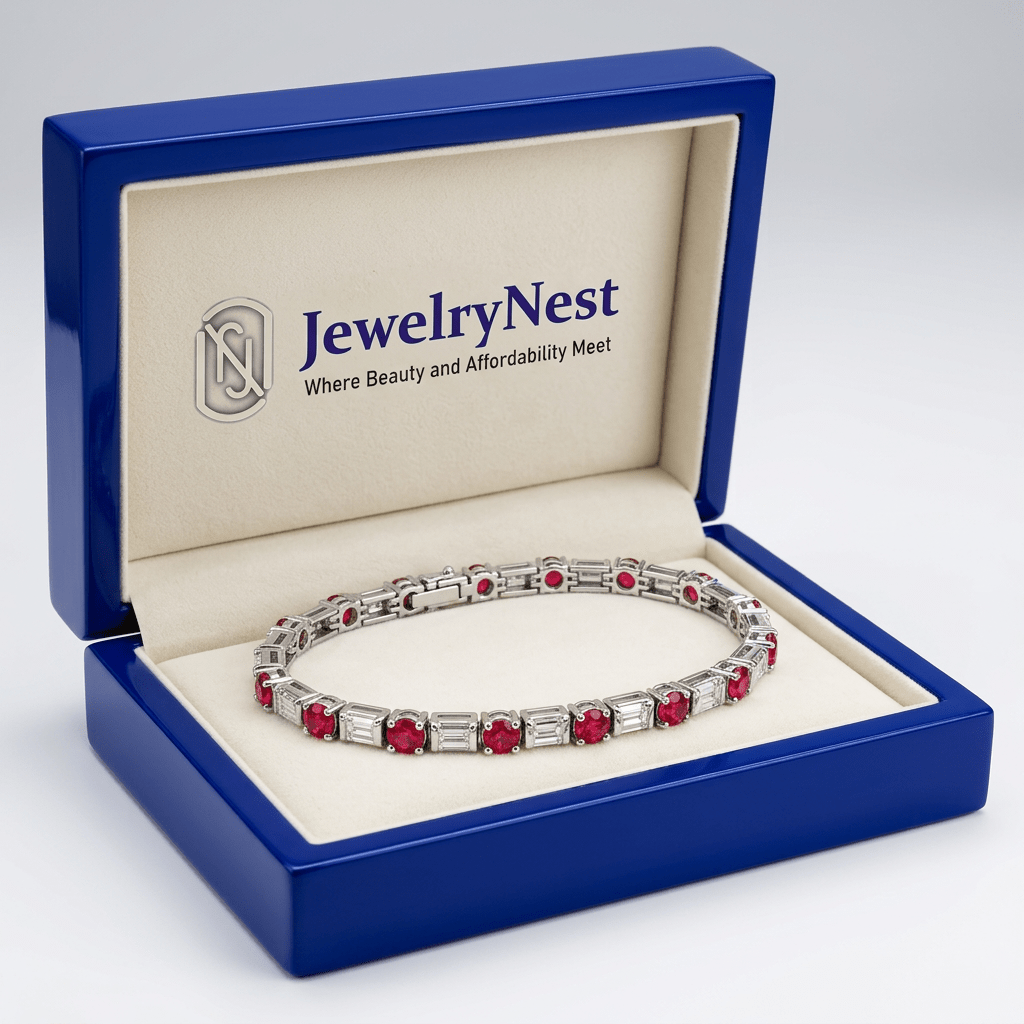 14k Gold Ruby Baguette Diamond Tennis Bracelet (5.50 cts tw) - JewelryNest LLC