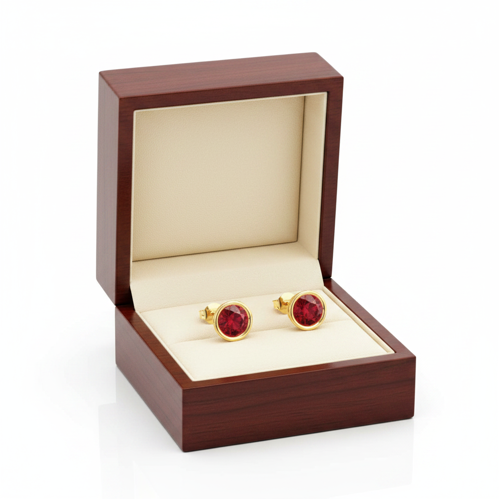 Ruby Bezel Stud Earrings in Plain Box