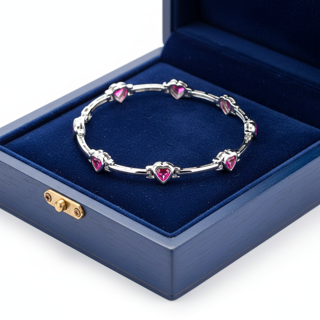 Ruby Heart Bar Bracelet in Box