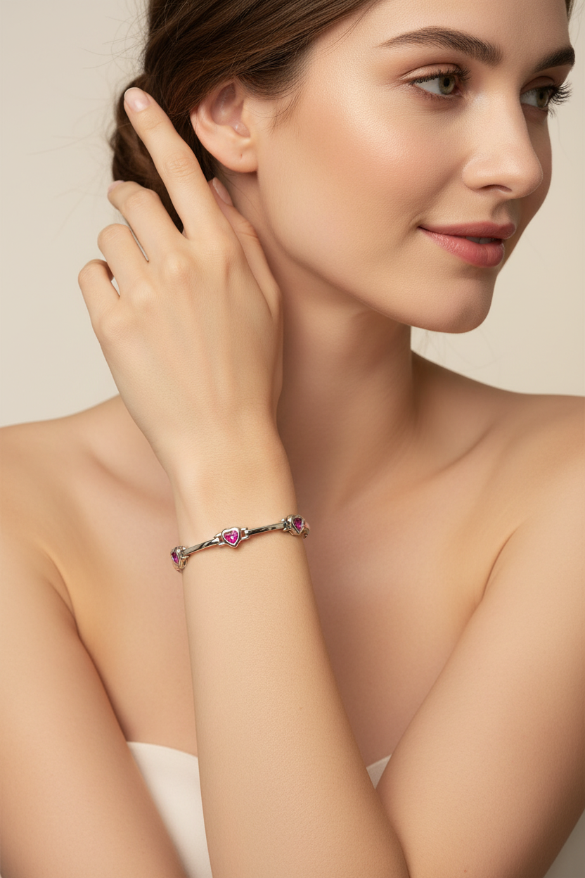 Ruby Heart Bar Bracelet on Model