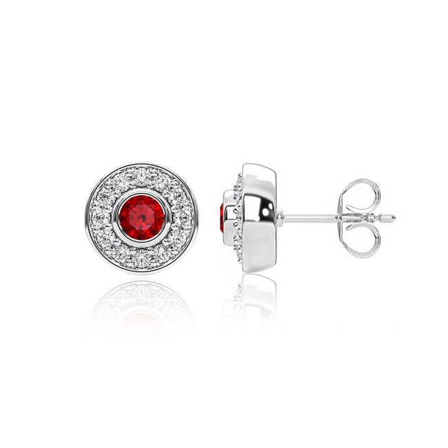 14k Gold Diamond Ruby Donut Gallery Back Earring (0.92.ct.tw)