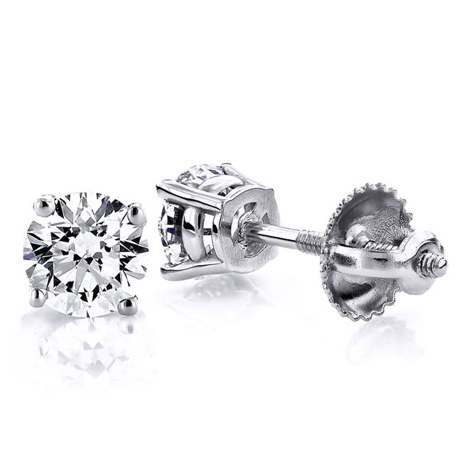 14k Solid Gold Round Diamond Prong Stud Earring (0.30.ct.tw)