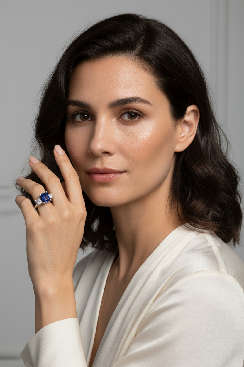 Sapphire Diamond Ring on Full Face Model
