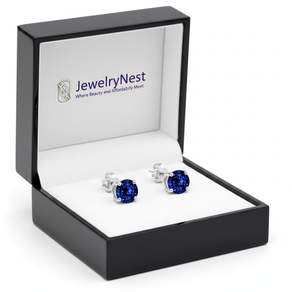 Sapphire Prong Stud Earrings in Box with Logo