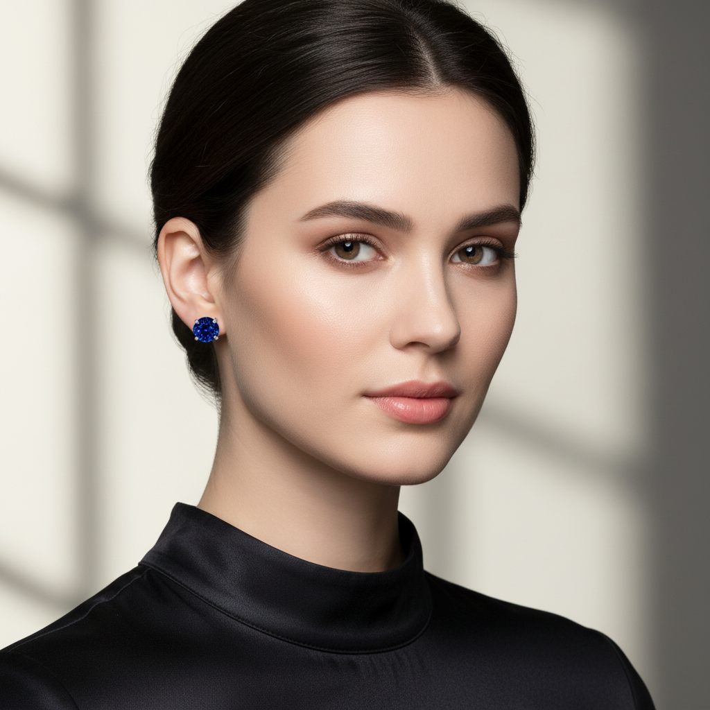 Sapphire Prong Stud Earrings on Face