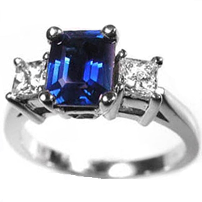14k Gold Three Stone Sapphire Diamond Ring (1.48.cts.tw)