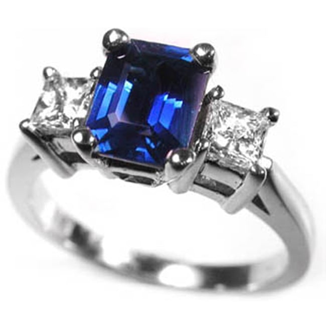 14k Gold Emerald-Cut Sapphire Diamond Ring (1.90.cts.tw)