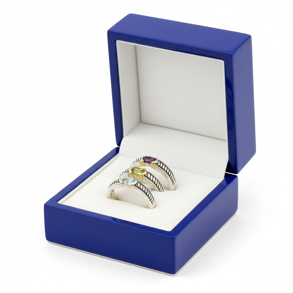 Semi Precious Stackable Rings in Royal Blue Gift Box