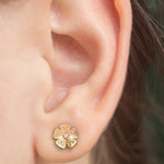 14k Solid Gold Diamond Small Daisy Earrings On Woman Ear (0.22.ct.tw)