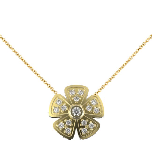 14k Solid Yellow Gold Diamond Small Daisy Necklace (0.11.ct.tw)