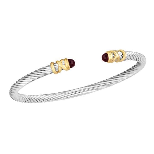 Silver Silver 18K Gold Garnet Filo Bangle Bracelet (2.0.ct.tw)