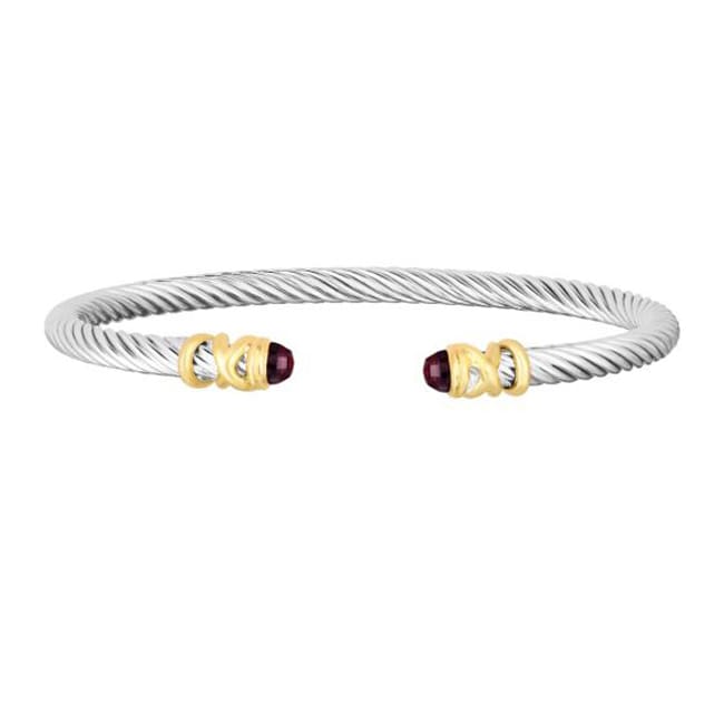 Silver Silver 18K Gold Garnet Filo Bangle Bracelet (2.0.ct.tw)