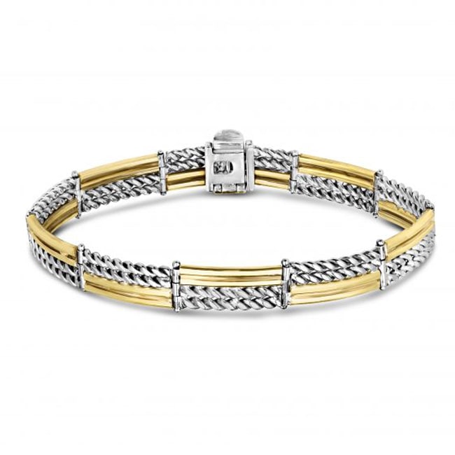 Sterling Silver 18k Gold Mens Rectangle Bar Bracelet (24.70. gr.tw)