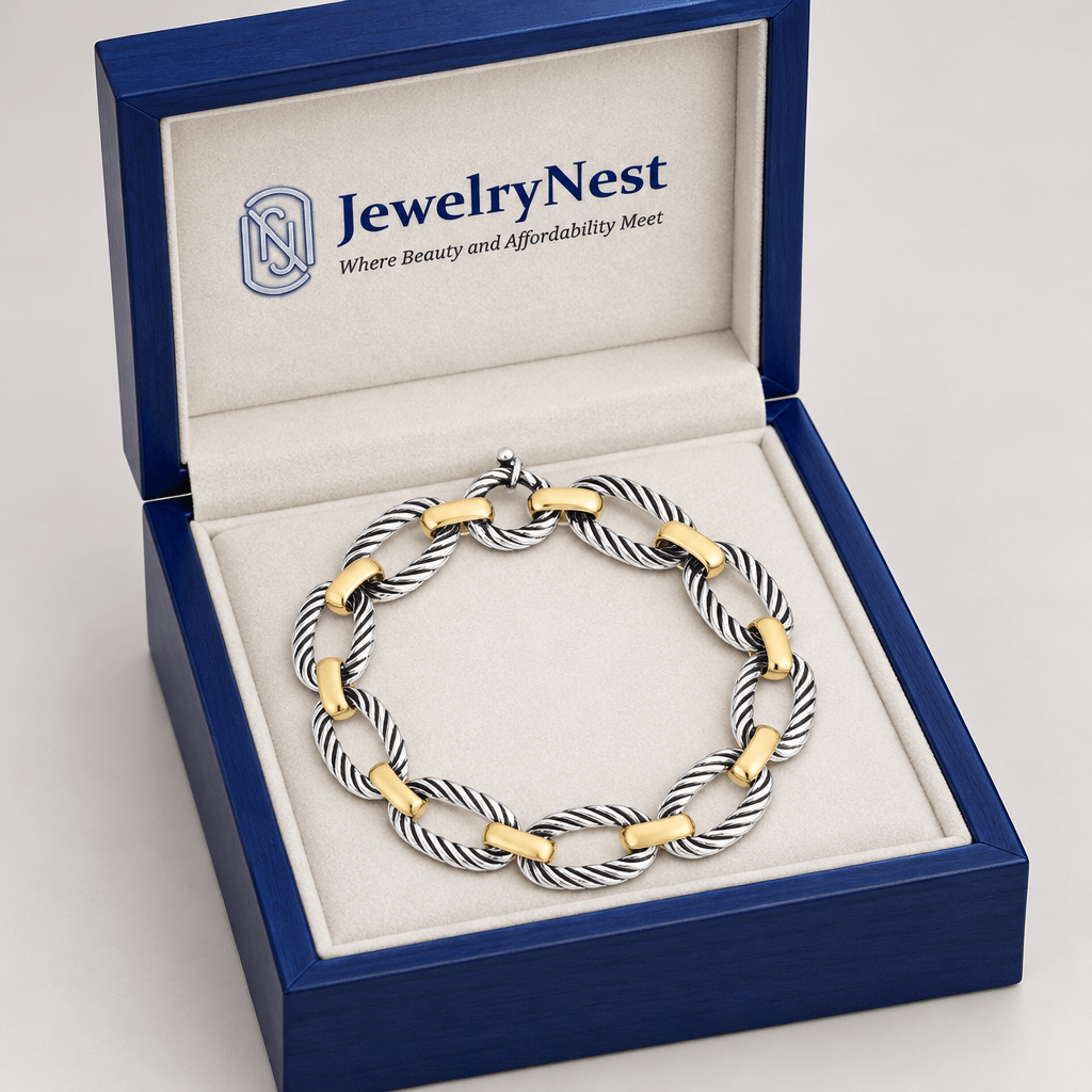Sterling Silver 18K Gold Flat Oval Cable Link Bracelet (18.80 gr.tw) - JewelryNest LLC