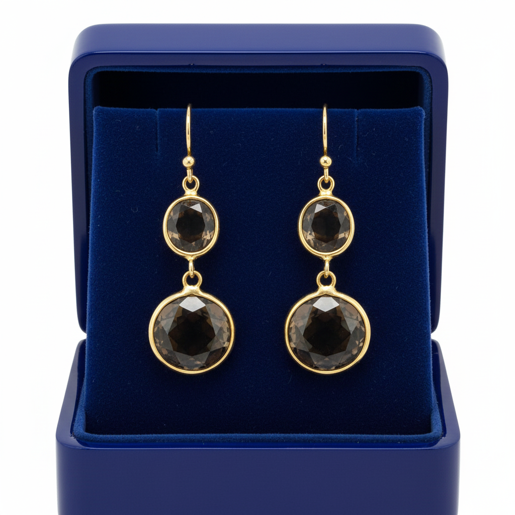 Smoky Topaz Drop Earrings in Royal Blue Box