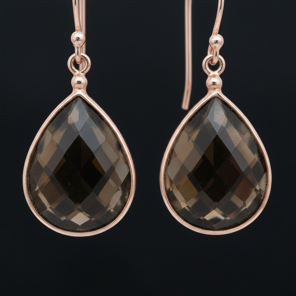 Smoky Topaz Earrings - Close Up