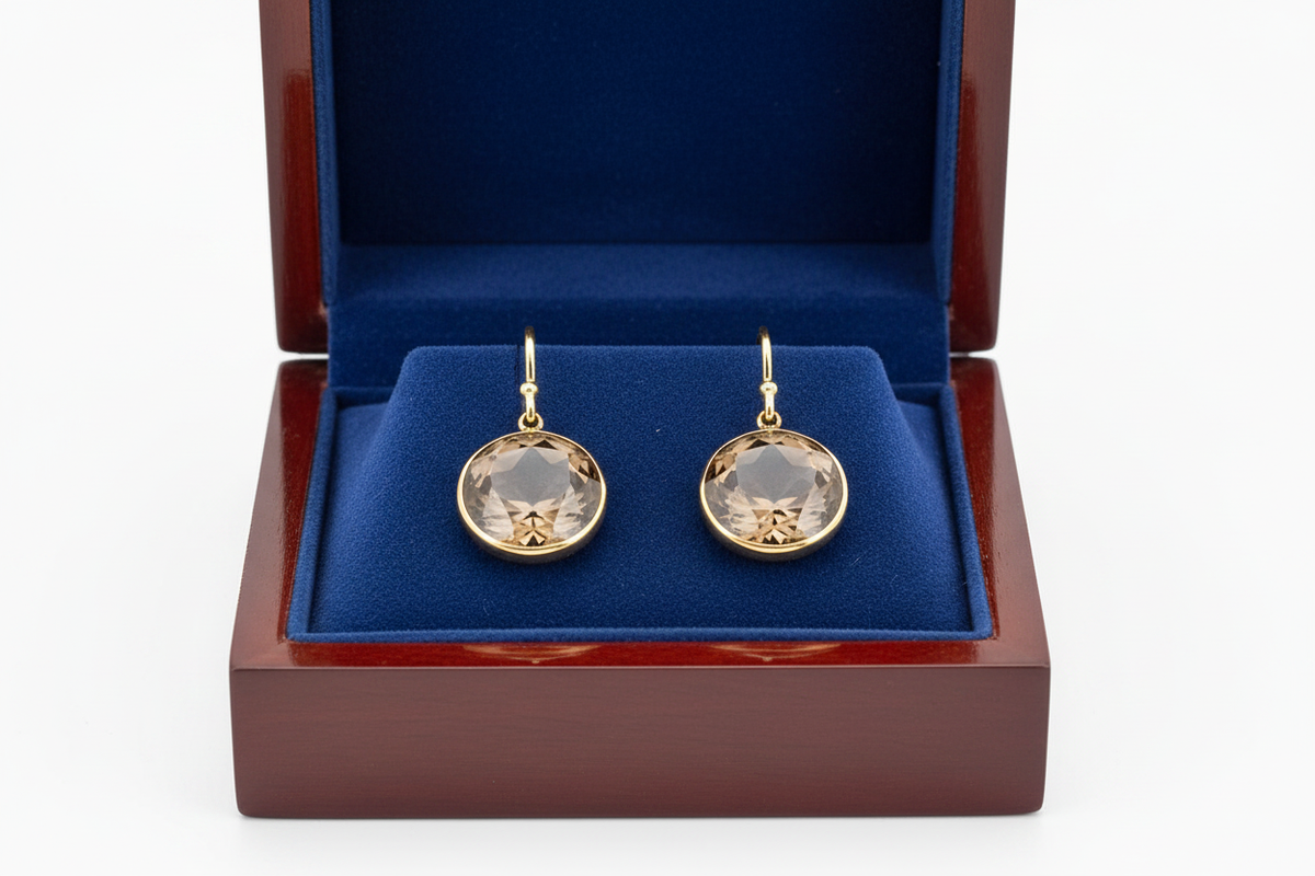 Smoky Topaz Earrings in Wooden Royal Blue Box