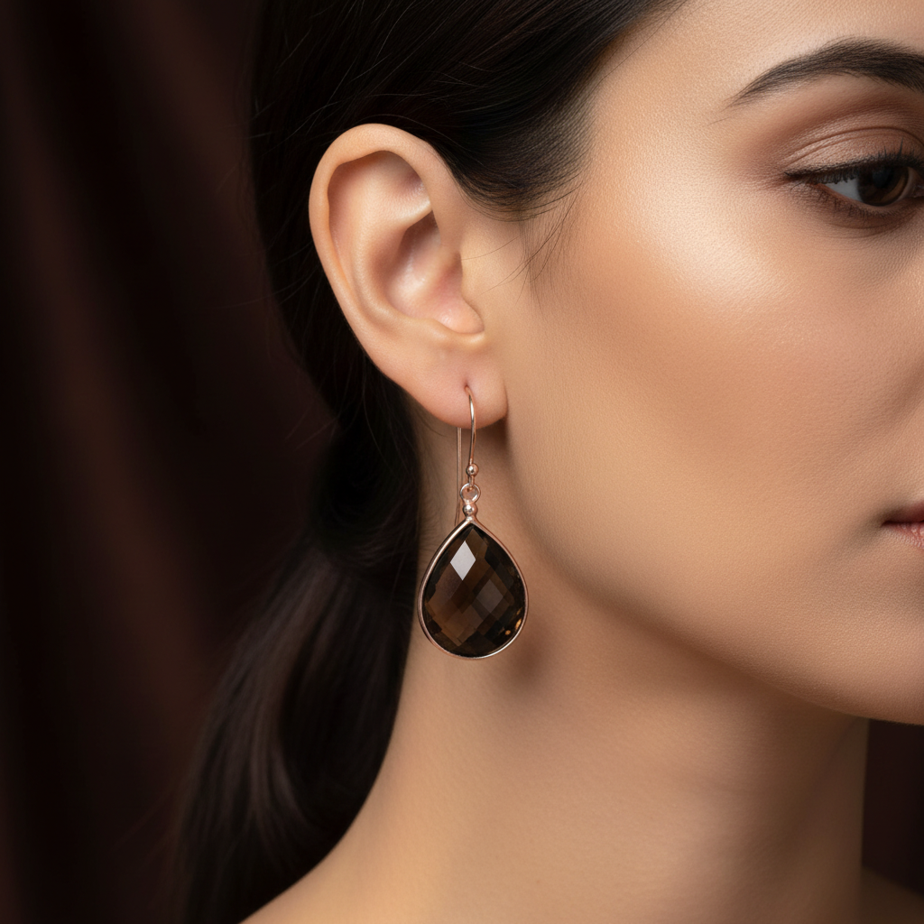 Smoky Topaz Earrings - On Model