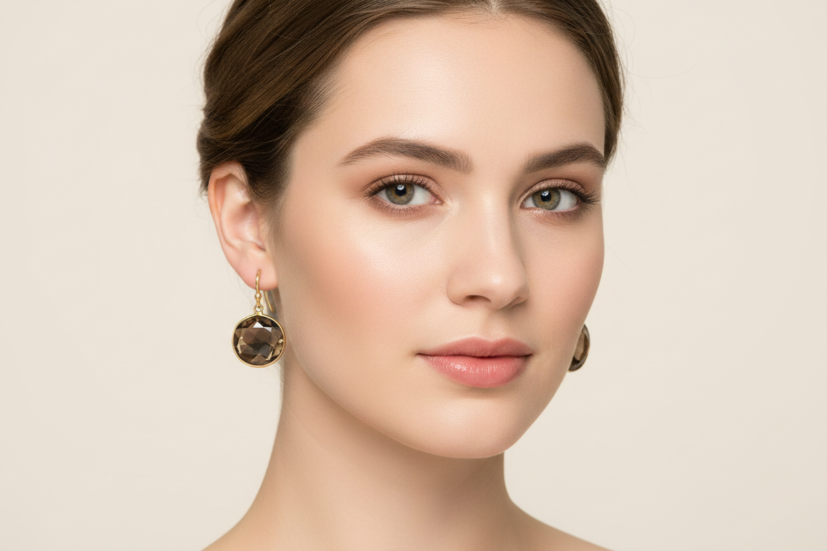 Smoky Topaz Earrings on Model