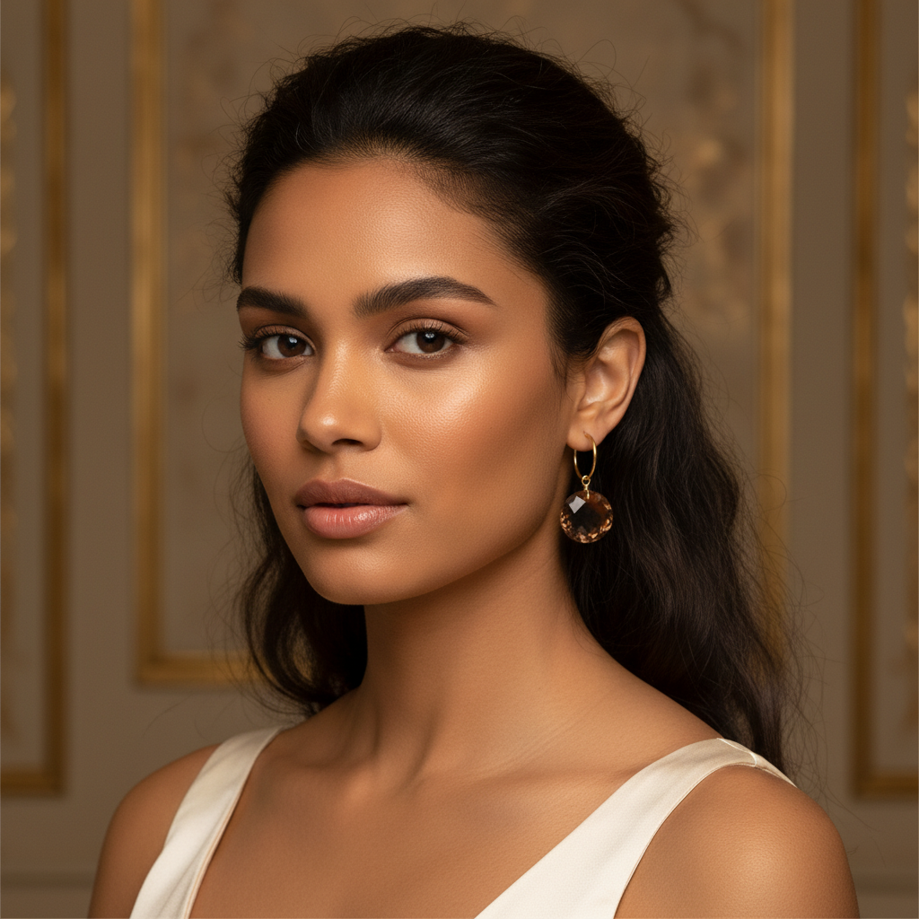 Smoky Topaz Hoop Earrings on Face