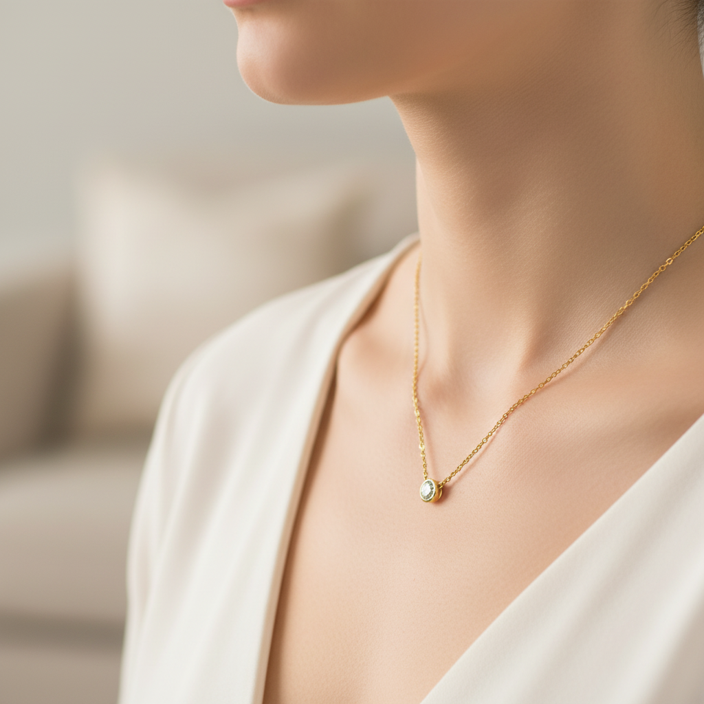 Solitaire Necklace - Worn