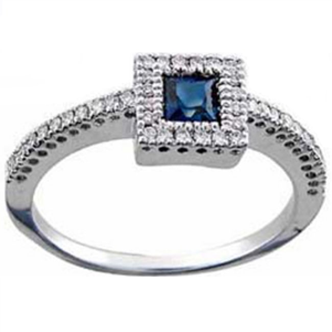 14k Gold Square Sapphire Diamond Ring (0.96.ct.tw)