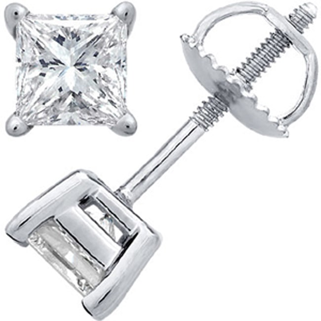 14K Gold Princess Cut Prong Diamond Earring Stud (0.50.ct.tw)