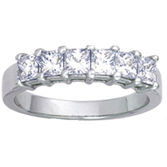 14k White Gold Six Princess Diamond Ring (0.84.ct.tw)
