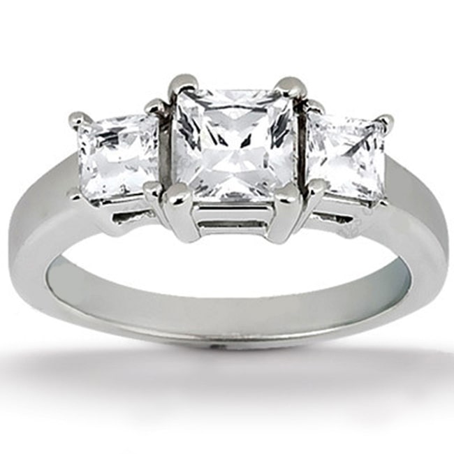 14k White Gold Three Stone Princess Diamond Ring (0.90.ct.tw)