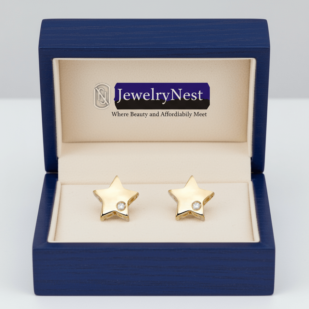 14k Solid Gold Star Diamond Stud Earrings, 0.04 ct TW - JewelryNest LLC