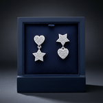 Star Heart Earrings in Wooden Blue Box