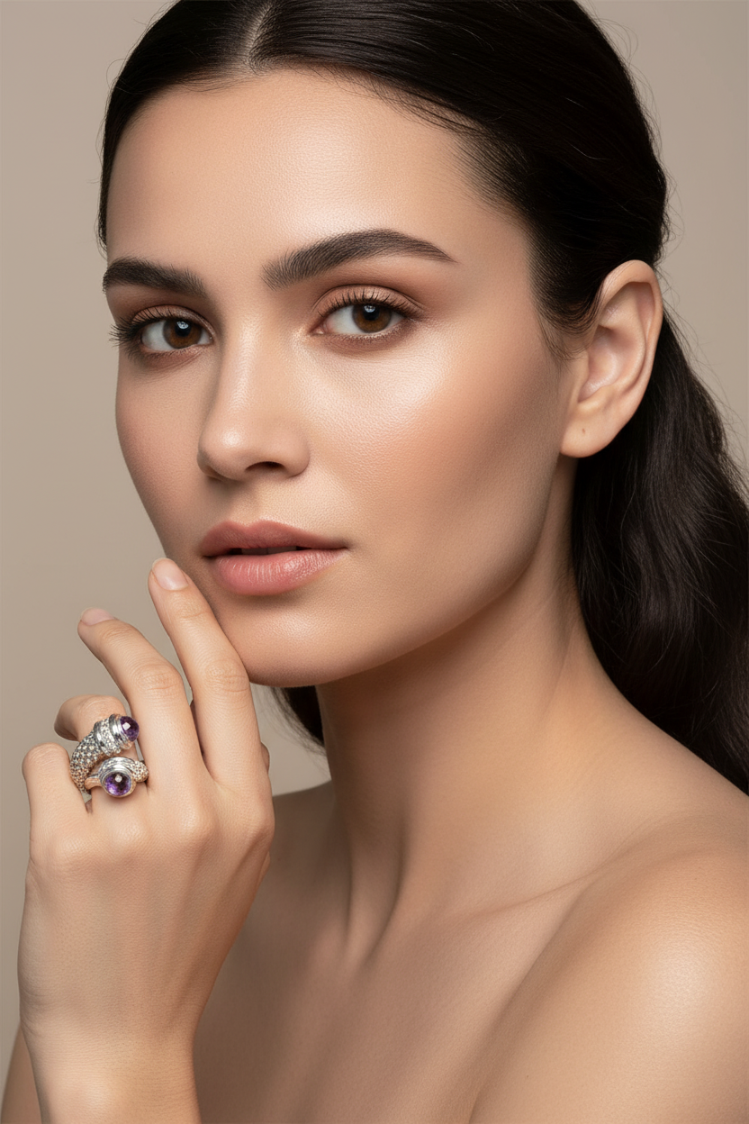 Sterling Silver Amethyst Ring on Full Face Model