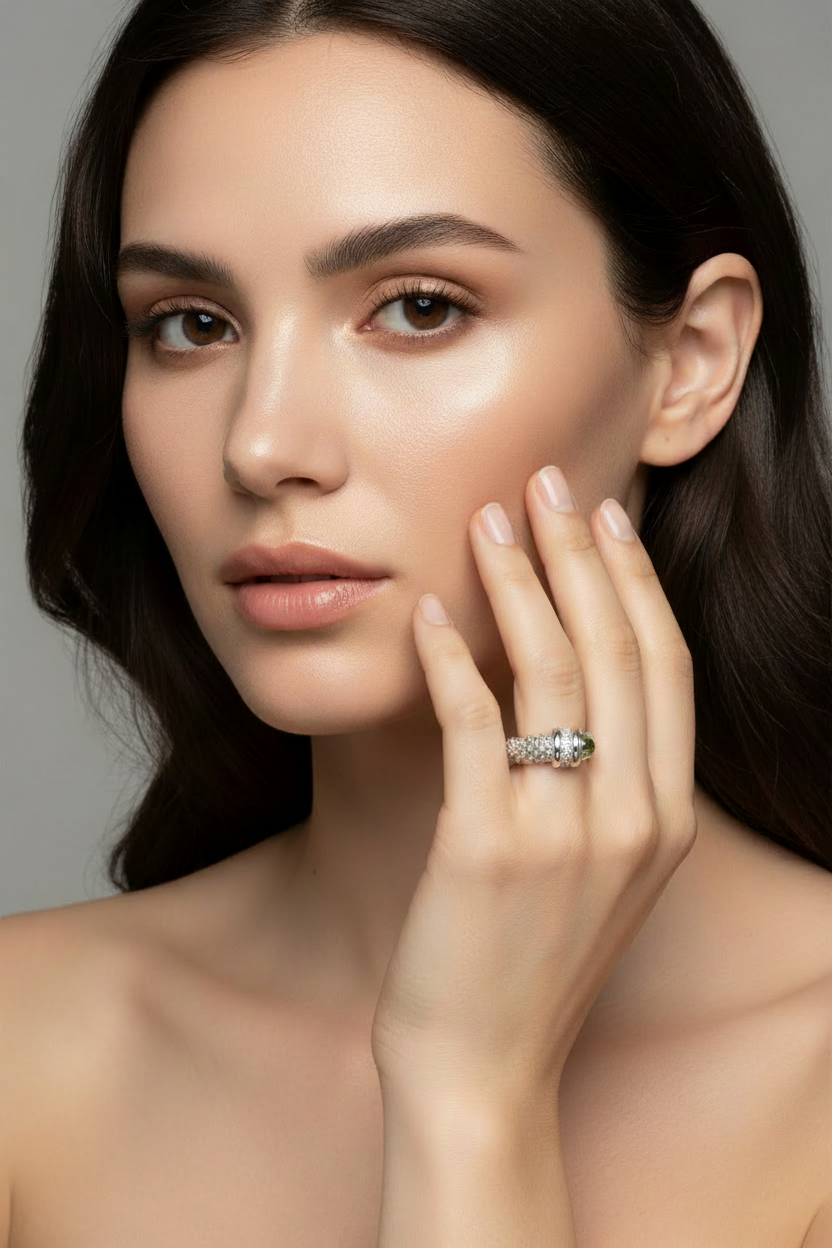 Sterling Silver Green Amethyst Ring on Model