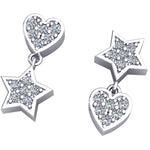 14k Gold Star-Heart Diamonds Dangle Drop Earrings (0.25.ct.tw) - JewelryNest