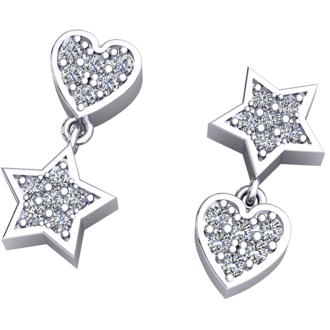14k Gold Star-Heart Diamonds Dangle Drop Earrings (0.25.ct.tw) - JewelryNest