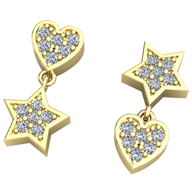 14k Gold Heart-Star Diamonds Dangle Drop Earrings (0.25. ct.tw)