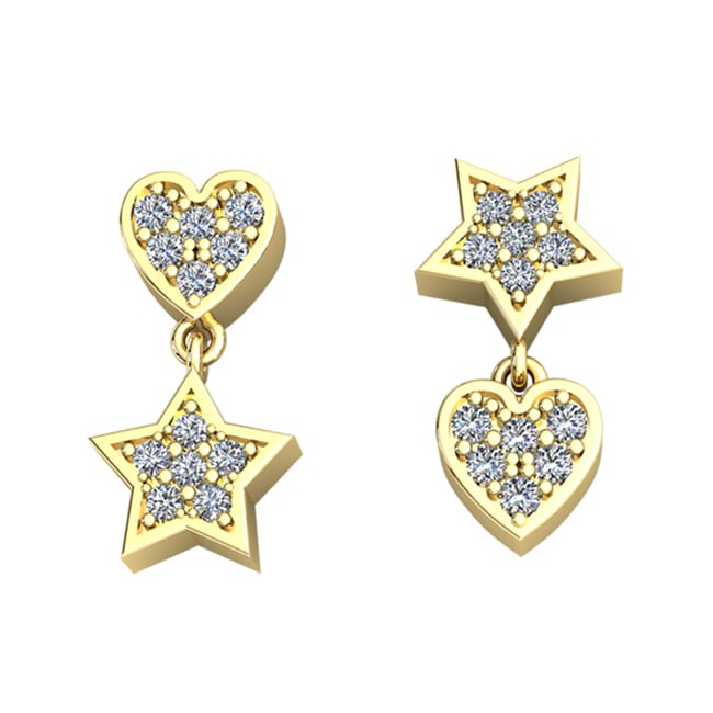 14k Gold Heart-Star Diamonds Dangle Drop Earrings (0.25. ct.tw)