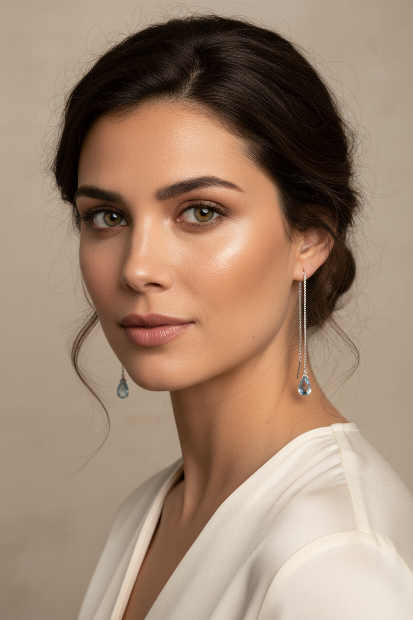 Swiss Blue Topaz Earrings on Real Model
