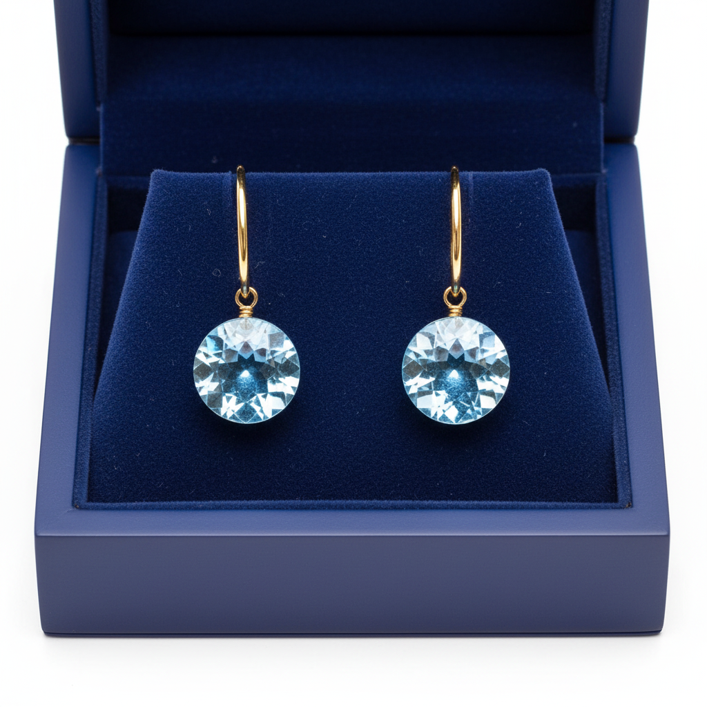 Swiss Blue Topaz Hoop Earrings in Royal Blue Box
