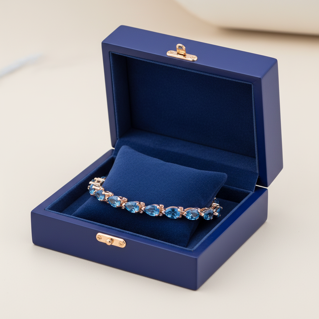 Swiss Blue Topaz Pear Bracelet in box