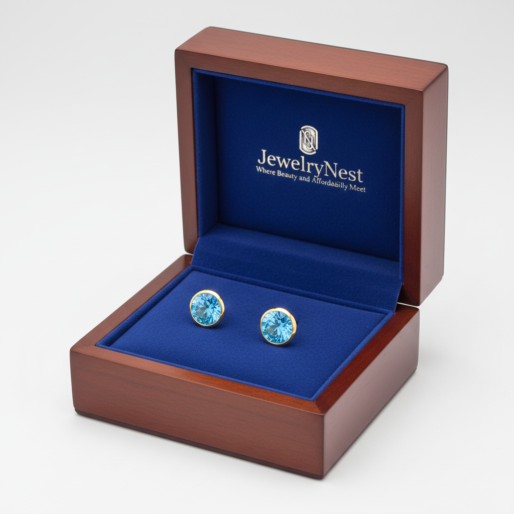 Swiss Blue Topaz Stud Earrings in Box