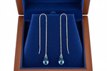 Swiss Blue Topaz Threader Earrings Full Face in Royal Blue Box